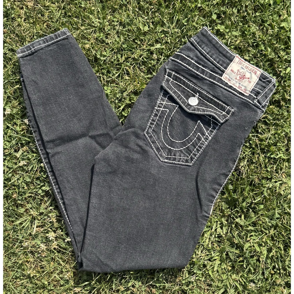 True Religion Jennie Curvy Jeans Womens 31 Charcoal Mid Rise Super Skinny Denim